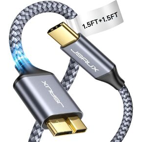 JSAUX Micro B to USB C Hard Drive Cable [3.3FT+6.6FT], USB C to Micro B Cord 10Gbps USB C to External Hard Drive Compatible for Seagate WD Toshiba Westgate, MacBook Air M2 Pro, Galaxy S22, iPhone 15