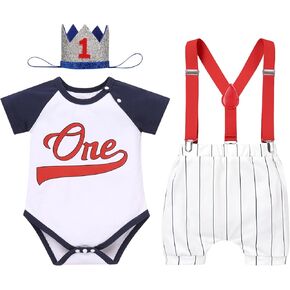 IMEKIS Baby Boy Half Birthday Outfit Dount Romper Suspenders Short Crown Cake Smash Photoshoot Clothes Set