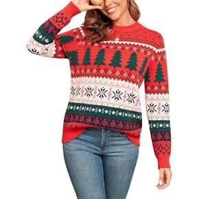 ZAFUL Women's Christmas Snowflake Reindeer Knitted Sweater Long Sleeve Crew Neck Heart Animal Print Pullover Knitwear
