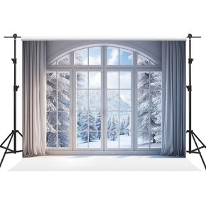 Kate 8×8ft Winter Photo Backdrop Photography Christmas Window Snow Forest Decoration Background Xmas Photography Studio Prop Photos Video Party
