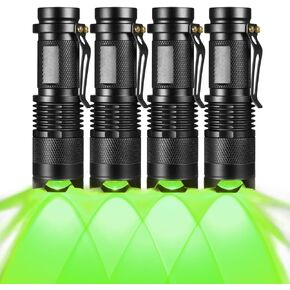 4 Pack Single 1 Mode 150 Yard Green Light Flashlight, Green LED Flashlight Green Light Light for Night Observation