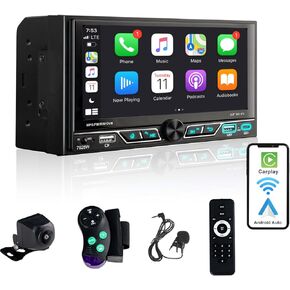 Double Din Car Stereo with 6.8" Touchscreen Compatible with [Wireless] Apple CarPlay/Android Auto Bluetooth AM/FM Radio 2X USB (Both 2.1A Fast Charge) Backup Camera RCA Audio Receiver