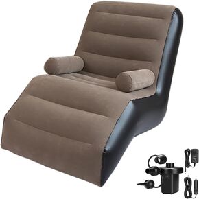 STARBRILLIANT Inflatable Deck Chair with Air Pump, Foldable Lounge Chair for Bedroom and Living Room, Indoor Sofa Lounge with Handrails (Brown)