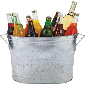 Twine Rustic Farmhouse Decor Ice Bucket & Galvanized Cheers Beverage Tub for Parties, 6.3 Gallons, Cream
