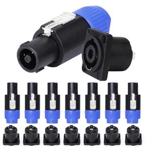 4 Pole Speakon Connector Kit, 8 Sets SpeakON Connectors and Chassis Panel Mount Socket, Compatible NL4FC, NL4FX, NL4MPR and NL2 Series Twist Lock Plugs Adapter - Blue
