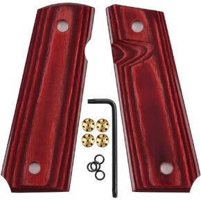 Cool Hand 1911 Slim Grips, High Polished Wood, Full Size, Gold Screws Included, Mag Release, Ambi Safety Cut, These Grips Only Work with Short Bushings