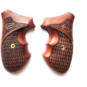 [BMPL] Hardwood Carving Checkered Gun Grips Compatible with Colt D Frame, Long Butt, Police Positive ,Laser Brown