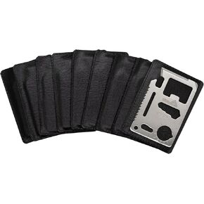 (10 Pack, Silver) Ninja Outdoorsman 11 in 1 Stainless Steel Credit Card Pocket Sized Survival Multi-Functional Gadget Tool - Great Gift or Stocking Stuffer for Camping, Hiking or Emergency