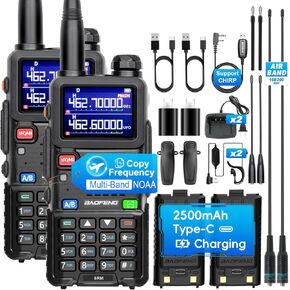 BAOFENG 5RM GMRS Handheld Radio, Multi-Band Long Range Two Way Radio with 999 Channels,Type-C Rechargeable Batteries, DTMF NOAA FM AM 2 Pack Full kit