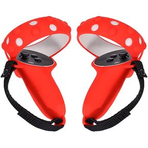 Touch Controller Grip Cover for 2 Anti-Throw Handle Silicone Protective Sleeve with Adjustable Wrist Knuckle Strap(red)
