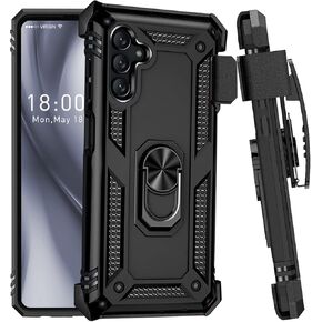 for Galaxy S24 Case, Samsung S24 Case with Belt Clip Holster Ring Holder, Shockproof Protection Case[Fit for Magnetic Car Mount] Cover for Samsung Galaxy S24 (Black)