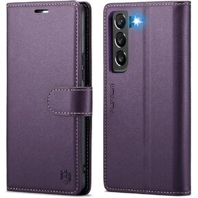 for Samsung Galaxy S22 Wallet Case with RFID Blocking Credit Card Holder, PU Leather Folio Flip Kickstand Protective Shockproof Cover for Women Men (Purple)