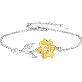 YZSFMZGE Sunflower Necklace for Women 925 Sterling Silver Sunflower Pendant Necklace Bracelet Anklet 18K Gold Plated CZ Sunflower Jewelry Gifts for Women Girls for Christmas