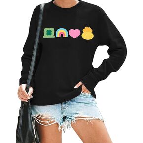 VILOVE Women St. Patrick's Day Sweatshirts Shamrock Lucky Sweater Rainbow Print Casual Irish Long Sleeve Tops