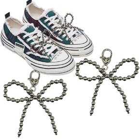 2 pcs Pearls Bowknot Shoe Decoration Charms for Sneakers Dress Shoes Elegant Buckle Pearl Beaded Chain for Women DIY Shoe Lace Charms Shoe Accessories for Wedding Gift