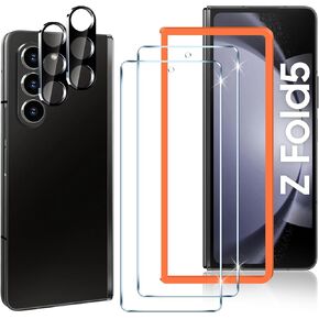 LYWHL 2+2 Pack Samsung Galaxy Z Fold 5 Screen Protector + Camera Lens Protector, with Alignment Frame Easy Installation Tempered Glass Protector Film