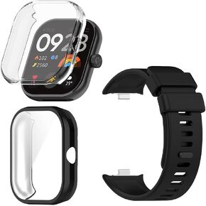 Screen Protector and Strap Compatible for Xiaomi Redmi Watch 4,Smartwatch Accessories Soft TPU Full Coverage Case and Soft Silicone Band (Pack of 2+1)