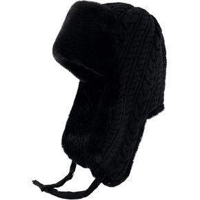 Womens Winter Warm Cable Knitted Hat Thick Fleece Lined Sherpa Pilot Hood Cap Windproof Earflap Beanie Peruvian Trapper Hat