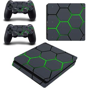 غلاف من الفينيل لوحدة التحكم وأجهزة التحكم PS4 Slim فقط، ملصق لتزيين وحماية سطح المعدات، عش رمادي وأخضر
