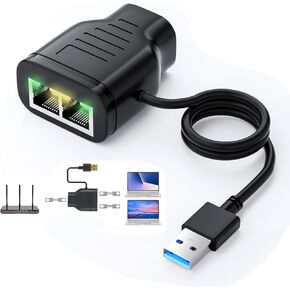 Ethernet Splitter 1 to 2 1000Mbps Internet Cable Splitter 1 in 2 Out High Speed Network Splitter Gigabit Dual LAN RJ45 Port Extender Support 2 Devices Simultaneously Access Internet (Plug and Play)