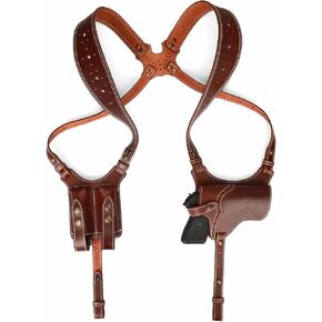 TOURBON Leather Shoulder Holster with Double Magazine Carrier, Right Hand Gun Holster for Pistols