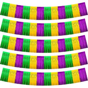 5 Pcs Halloween Parade Float Decorations Halloween Foil Fringe Orange and Black Table Skirts Banner 20 ft Tinsel Glitter Garland Curtain Streamers for Halloween