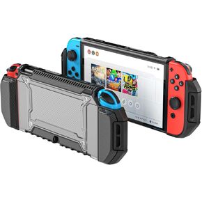 for Nintendo Switch OLED Case 2021,Dockable Switch OLED Protective Case, Solid Silicone OLED Switch Case with Elevated TPU Grip and Hard Shell Transparent Back
