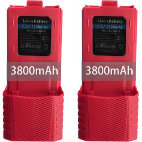 2 Packs BF-F8HP Battery BL-5 Extended 3800mAh Enlarge Capacity Li-ion Replacement for GMRS Ham Radio UV-5R Series (Red)