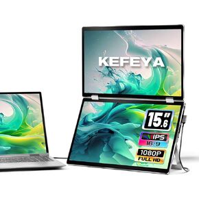 Laptop Screen Extender, 15.6" Portable Monitor for Laptop with 340°Rotation, Full HD Stacked Folding Monitors Build-in Stand VESA, Compatible with Windows & Mac, Plug and Play