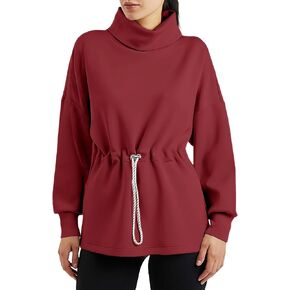 Women's Turtleneck Sweatshirts Long Sleeve Pullover Tops Side Slit Tunic Shirts with Drawstring Waist