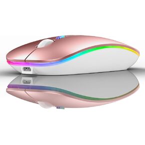 Wireless Bluetooth Mouse, Rose Gold, 7-Color LED, Adjustable DPI, Built-in Battery, Compatible with MacBook Pro/Air/iMac/iOS Devices