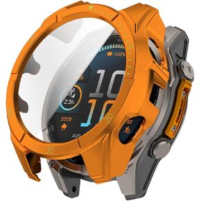 Miimall Case Compatible for Garmin Fenix 8 Case, Anti-Fingerprint, Full Coverage Hard PC Protective Case Built-in Tempered Glass for Garmin Fenix 8 47mm Men Women(Orange-Green, Not for Solar 47mm)