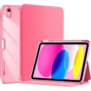 ProCase for iPad 10th Generation 10.9 Inch 2022 Case, Multi-Angle Viewing Protective Folio Cover Clear Back with Pencil Holder, Auto Sleep/Wake -Pink