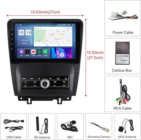 راديو ستيريو للسيارة Android 13 لسيارة Ford Mustang Upgrade 2010 2011 2012 2013 2014، شاشة لمس IPS مقاس 10 بوصات 8 Core 4G+32G، وحدة تشغيل لاسلكية مدمجة/Android Auto/DSP/4G/WiFi/Bluetooth/AM/FM in Kuwait