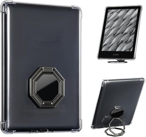 CoBak Clear Case for All-New Kindle Paperwhite 11th Gen 2021 & Signature Edition(6.8") - Lightweight Silicone Back Cover with Hand Strap Finger Grip Holder, Folding Stand Metal Ring Closure in Saudi Arabia