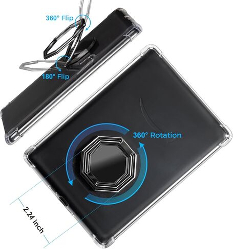 CoBak Clear Case for All-New Kindle Paperwhite 11th Gen 2021 & Signature Edition(6.8") - Lightweight Silicone Back Cover with Hand Strap Finger Grip Holder, Folding Stand Metal Ring Closure in Saudi Arabia