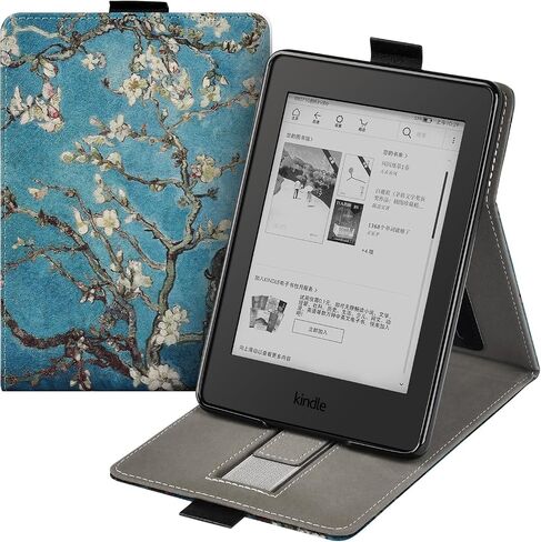 حافظة DTangLsm لجهاز Kindle Paperwhite 6.8 بوصة الجيل الحادي عشر 2021 Kindle Paperwhite Signature Edition (M2L3EK/M2L4EK)، حافظة نحيفة من جلد البولي يوريثان، غطاء خفيف الوزن مع حزام يد، زهر اللوز in Kuwait