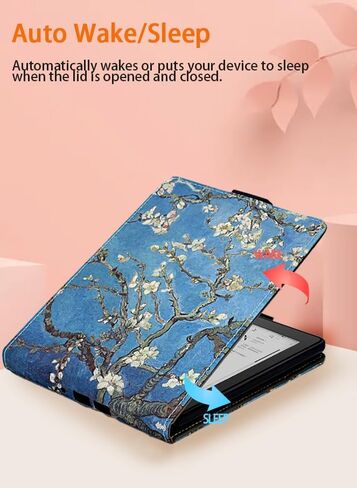 حافظة DTangLsm لجهاز Kindle Paperwhite 6.8 بوصة الجيل الحادي عشر 2021 Kindle Paperwhite Signature Edition (M2L3EK/M2L4EK)، حافظة نحيفة من جلد البولي يوريثان، غطاء خفيف الوزن مع حزام يد، زهر اللوز in Kuwait