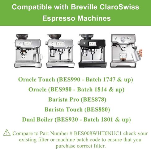 4pcs Water Filter for Breville Espresso Machine -Breville Barista Touch, Oracle Touch, Barista Pro,Claro Swiss Bes880, Bes878, Bes870, Bes876, Bes920xl-Compare to #BES008WHT0NUC1 by TOMOON in Saudi Arabia