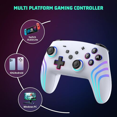 RALAN Wireless Controller Compatible with Switch/Lite/OLED/PC, Adjustable Colors RGB LED and Turbo, 4-Speed Dual Vibration, Wake Up, 6-Axis in Kuwait
