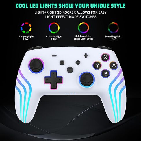 RALAN Wireless Controller Compatible with Switch/Lite/OLED/PC, Adjustable Colors RGB LED and Turbo, 4-Speed Dual Vibration, Wake Up, 6-Axis in Kuwait