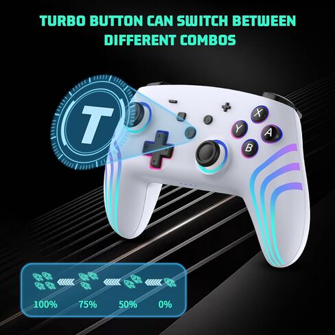RALAN Wireless Controller Compatible with Switch/Lite/OLED/PC, Adjustable Colors RGB LED and Turbo, 4-Speed Dual Vibration, Wake Up, 6-Axis in Kuwait