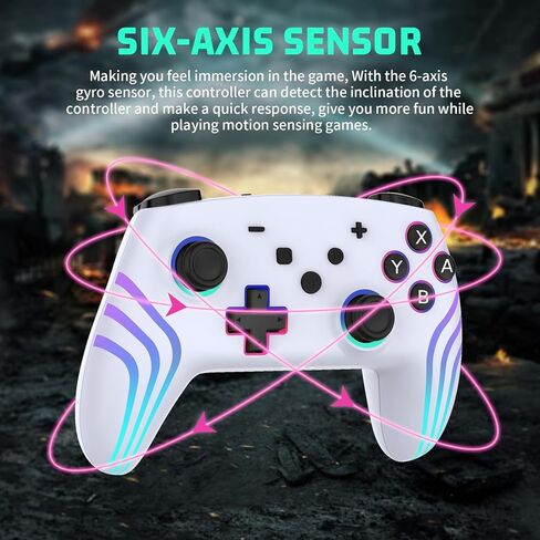 RALAN Wireless Controller Compatible with Switch/Lite/OLED/PC, Adjustable Colors RGB LED and Turbo, 4-Speed Dual Vibration, Wake Up, 6-Axis in Kuwait