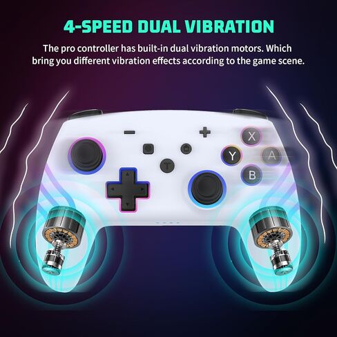 RALAN Wireless Controller Compatible with Switch/Lite/OLED/PC, Adjustable Colors RGB LED and Turbo, 4-Speed Dual Vibration, Wake Up, 6-Axis in Kuwait