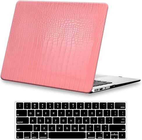 KEROM متوافق مع جراب Crocodile MacBook Pro 13 بوصة 2024-2016 M2 M1 A2338 A2289 A2251 A2159 A1989 A1706 A1708، جراب صلب من جلد البولي يوريثان بطباعة تمساح وغطاء لوحة مفاتيح، به فتحة شعار، أسود in Kuwait