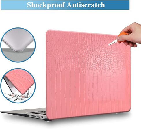 KEROM متوافق مع جراب Crocodile MacBook Pro 13 بوصة 2024-2016 M2 M1 A2338 A2289 A2251 A2159 A1989 A1706 A1708، جراب صلب من جلد البولي يوريثان بطباعة تمساح وغطاء لوحة مفاتيح، به فتحة شعار، أسود in Kuwait