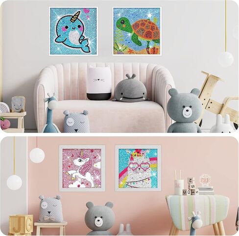 طقم رسم فني ماسي للأطفال مع إطار، 7x7 بوصة، فنون وحرف يدوية للأطفال الذين تتراوح أعمارهم بين 6-8-12 عامًا، مجموعة فنية سهلة للأحجار الكريمة الماسية حسب عدد مجموعات Dotz للفتيات والأولاد لهدايا عيد الميلاد in Kuwait