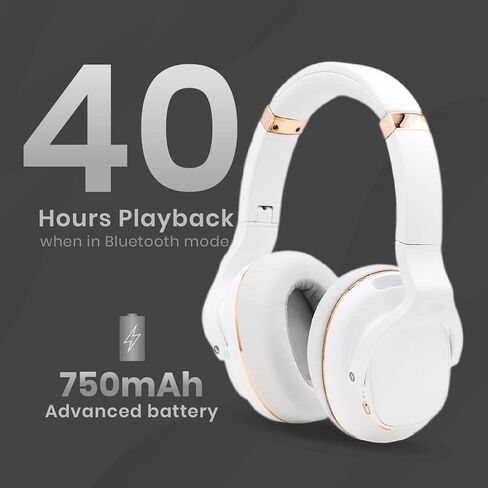 WAVV Element Active Noise Cancelling Headphones Wireless Over Ear Bluetooth Headphones with Microphone, Deep Bass, Quick Charge 40H Playtime, Comfortable Ear Pads for Cellphone/TV/PC/Laptop – White in Saudi Arabia
