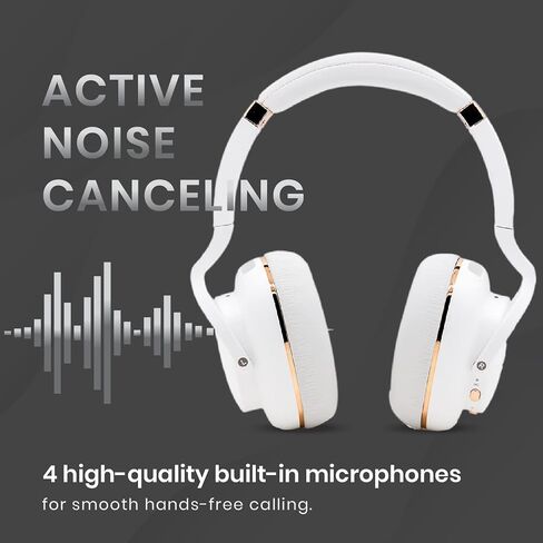 WAVV Element Active Noise Cancelling Headphones Wireless Over Ear Bluetooth Headphones with Microphone, Deep Bass, Quick Charge 40H Playtime, Comfortable Ear Pads for Cellphone/TV/PC/Laptop – White in Saudi Arabia