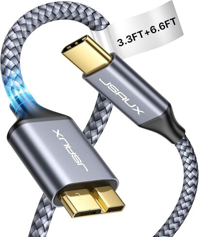 كابل محرك الأقراص الصلبة JSAUX Micro B إلى USB C [3.3FT+6.6FT]، سلك USB C إلى Micro B 10 جيجابت في الثانية USB C إلى محرك الأقراص الصلبة الخارجي متوافق مع Seagate WD Toshiba Westgate، MacBook Air M2 Pro، Galaxy S22، iPhone 15 in Kuwait